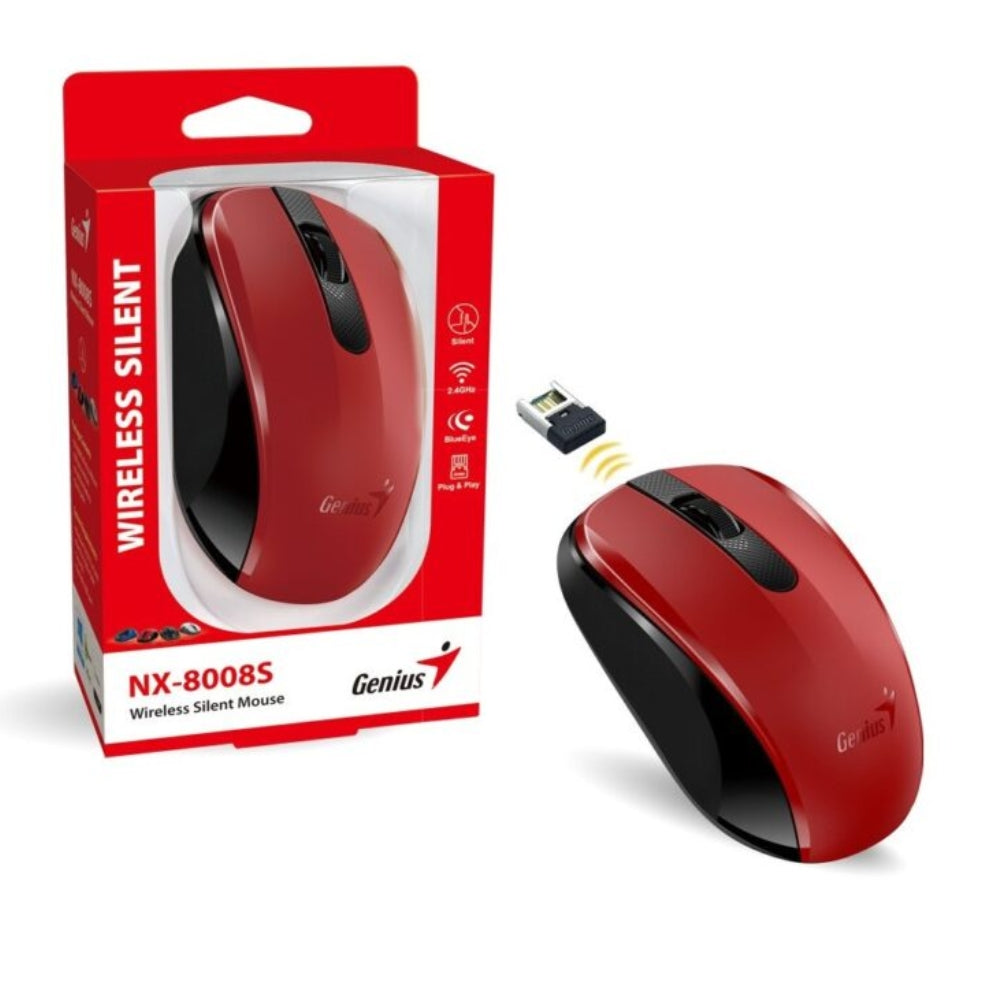 Genius Mouse Inalámbrico NX-8008S Silencioso 1200 DPI Color Rojo