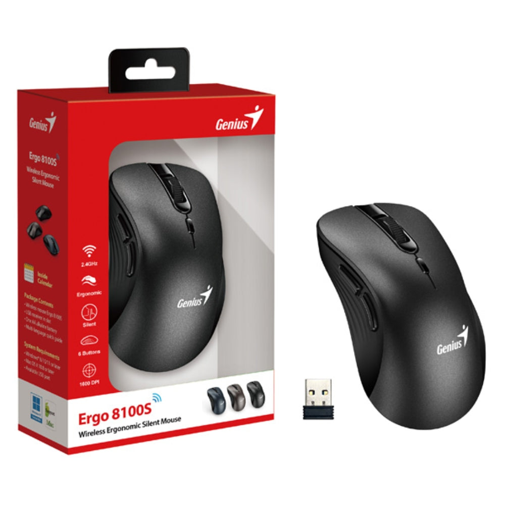 Genius Mouse Inalámbrico Ergo 8100S 1600 DPI Color Negro