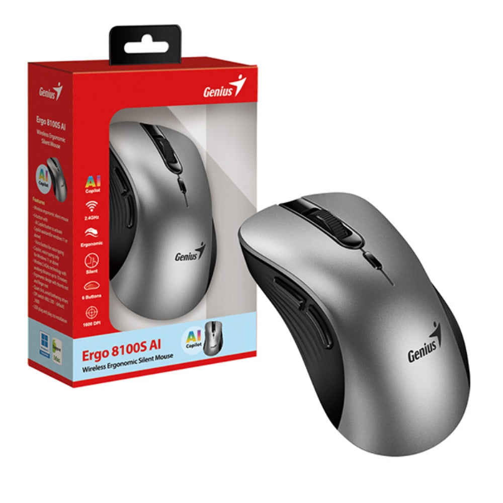Genius Mouse Inalámbrico Ergo 8100S 1600 DPI Color Gris