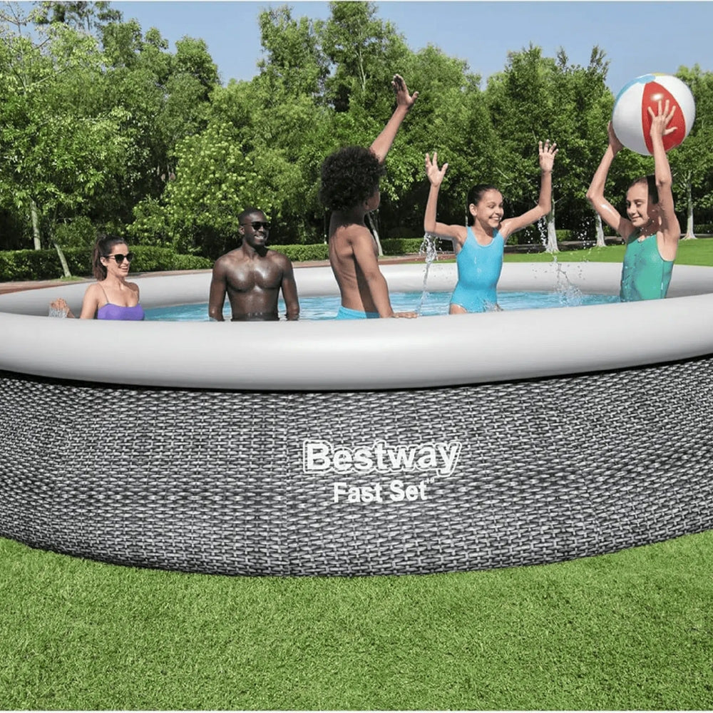 Bestway Piscina Inflable Redonda Y Bomba De Filtrado Pool Fast Set 4.57m X 84cm