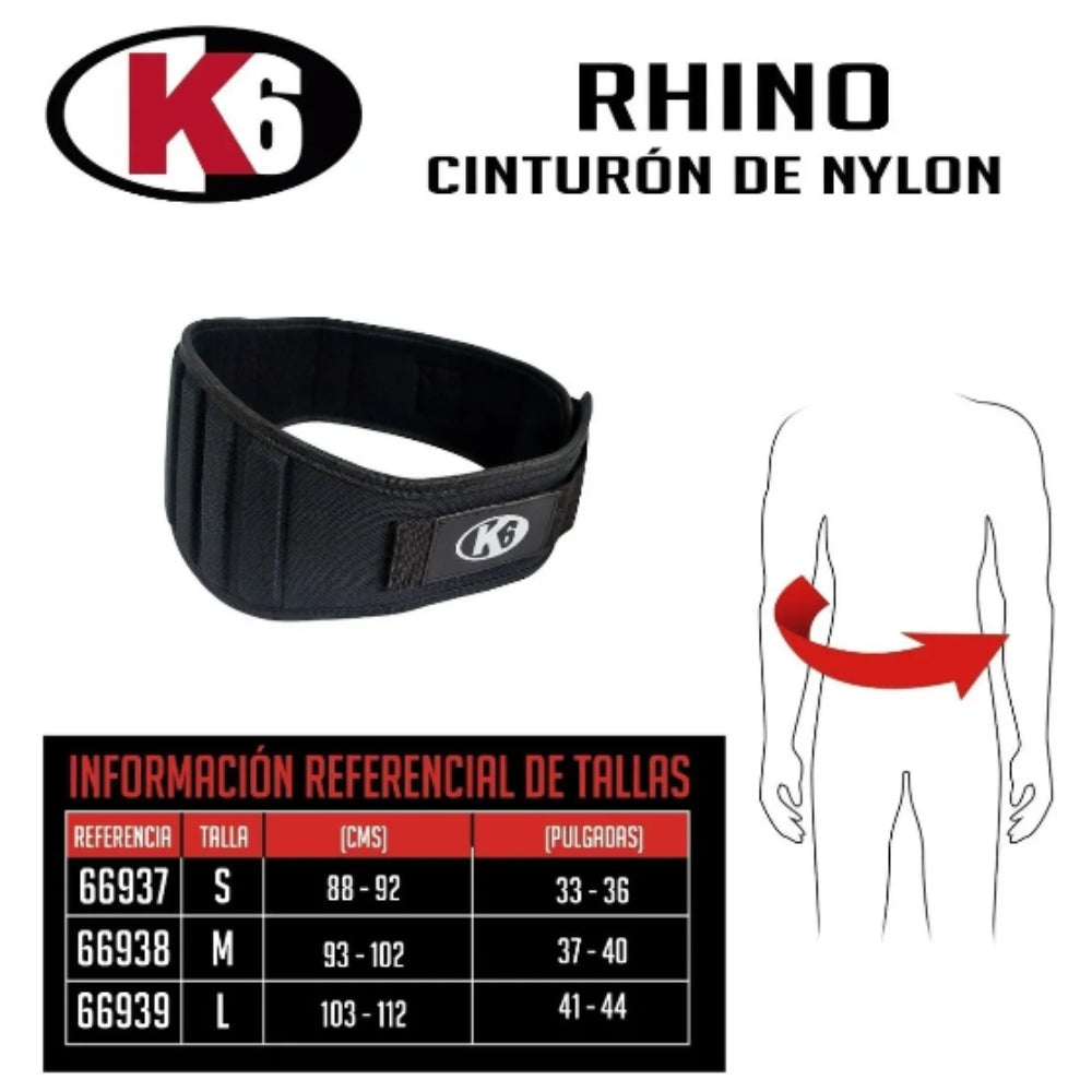 Cinturón Para Levantamiento De Pesas K6 Rhino Black