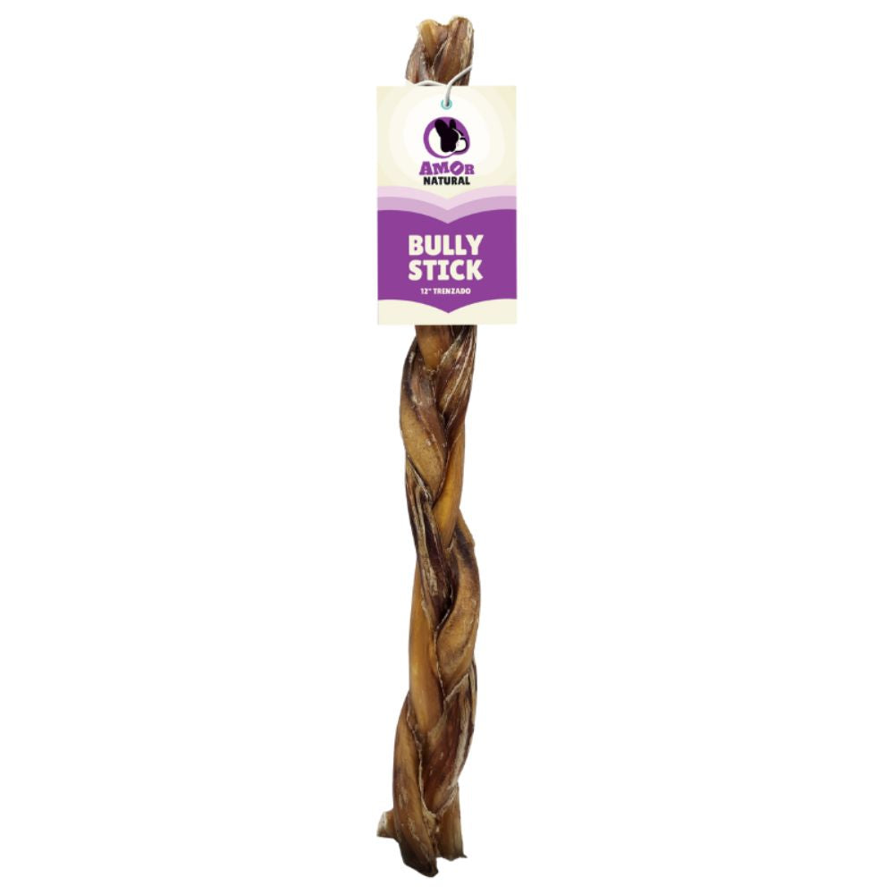 Amor Natural Bully Stick Trenzado Snack Natural Para Perros 12"