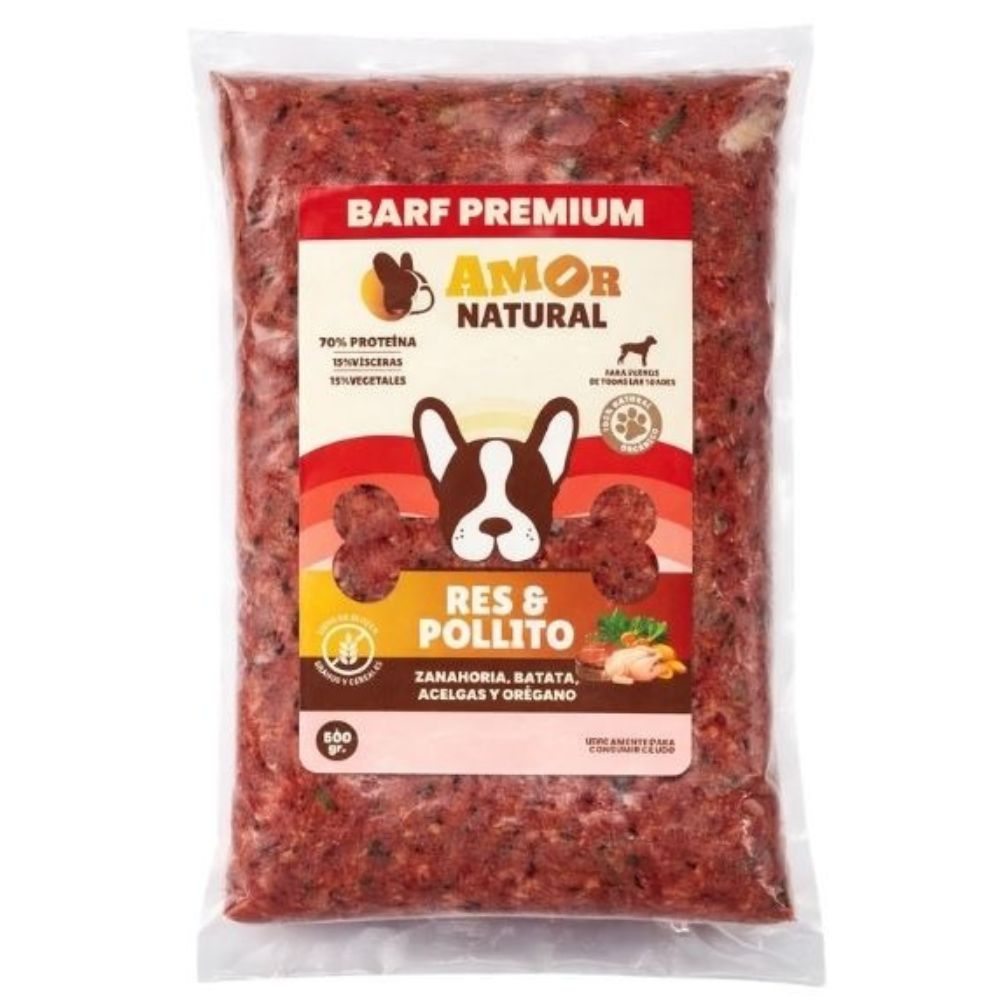 Amor Natural Barf Premium Para Perros Res & Pollito 500gr