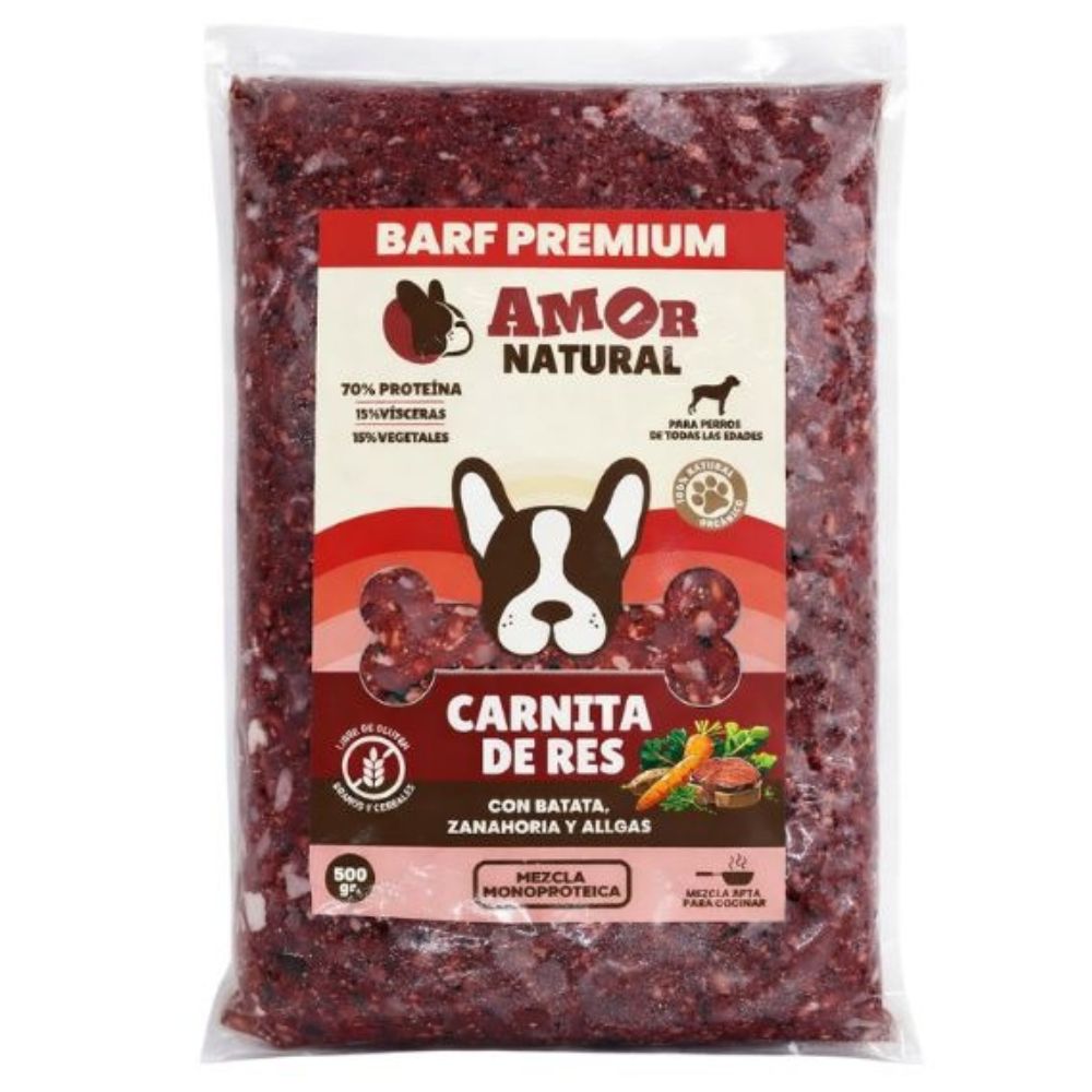 Amor Natural Barf Premium Para Perros Carnita De Res & Batata 500gr
