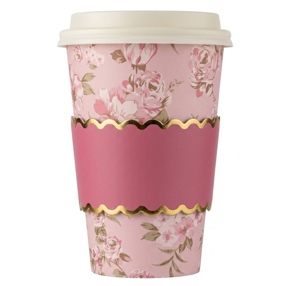 Luxe Collection Vasos Desechables Con Tapas y Fundas 12 Und De 473ml