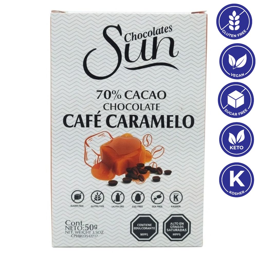 Chocolate Sun Oscuro 70% Cacao Cafe Caramelo 50gr