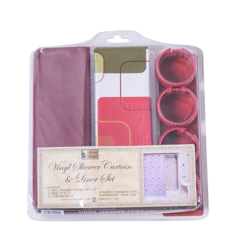 Cortina Para Ducha Vinyl Shower Curtain & Liner Set 178cm x 183cm Cuadrados