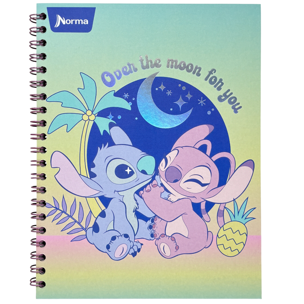 Norma Cuadero Argollada Stitch 4 Materias 100 Hojas Con stickers Diseños Surtidos