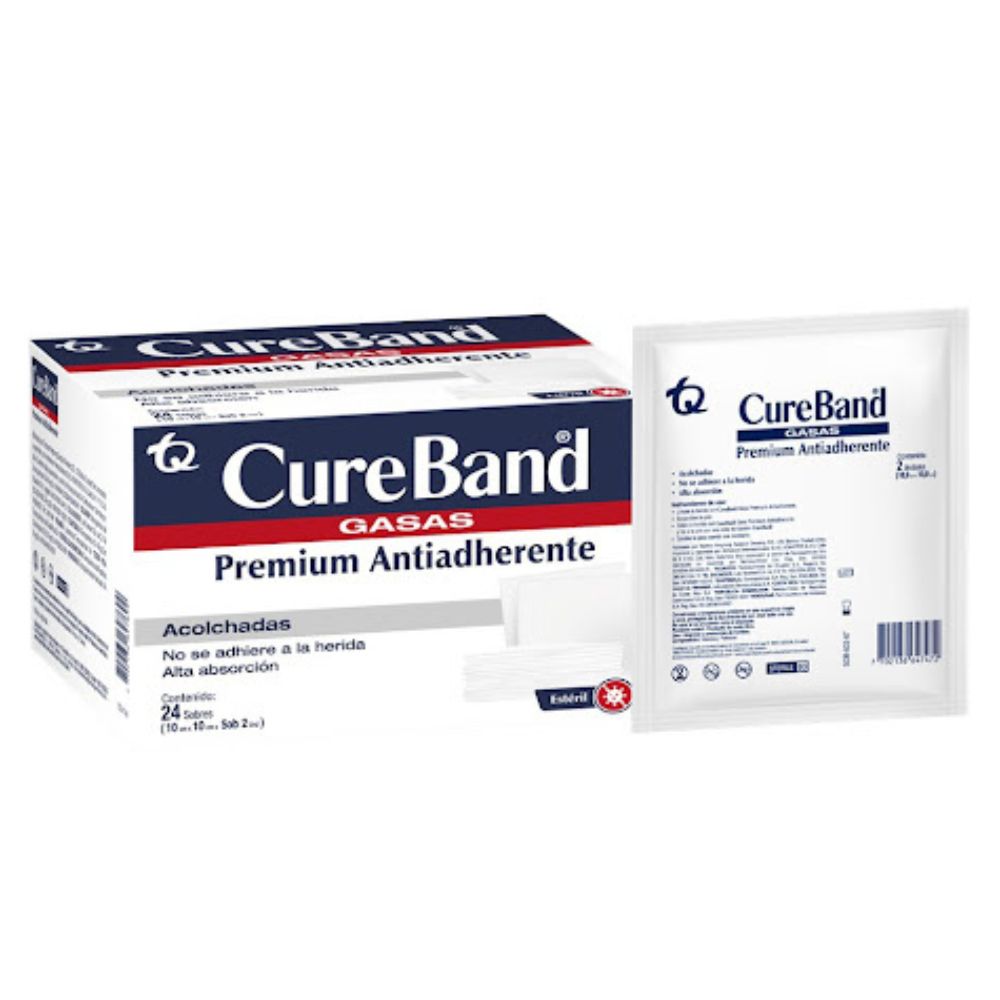Cureband Gasas Premium Antiadherentes Acolchadas 10X10cm X2Und 24 Sobres