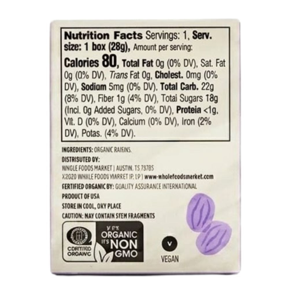 365 Whole Foods Market Organic California Raisins Sun-Dried 28g