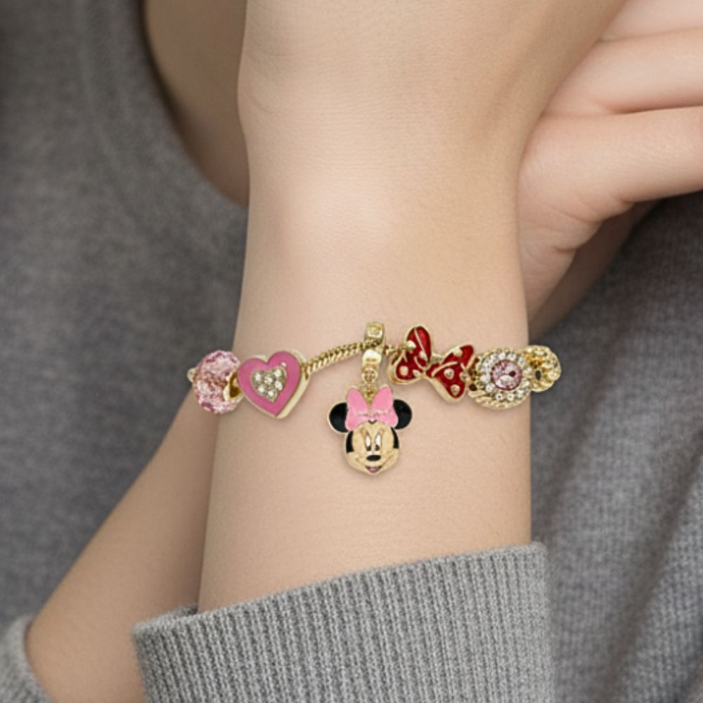 Disney Pulsera Con Dije De Minnie Mouse Golden