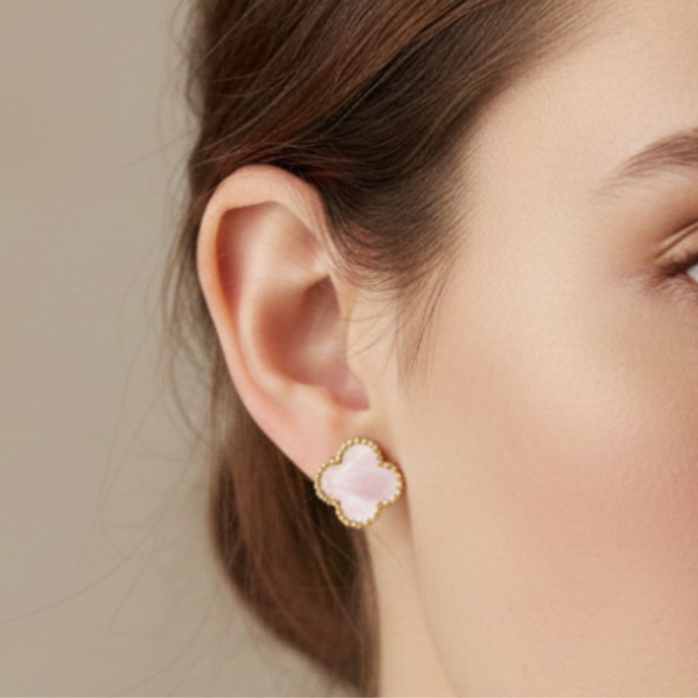 Element Of Love Duo De Zarcillos Trebol Pink & Golden