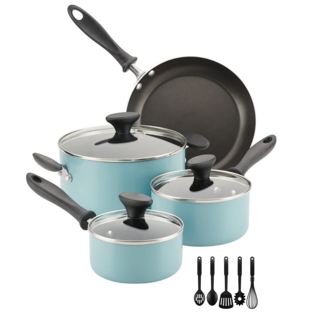 Farberware Set De Ollas Sartenes Y Utensilios 12Pzas Aguamarina