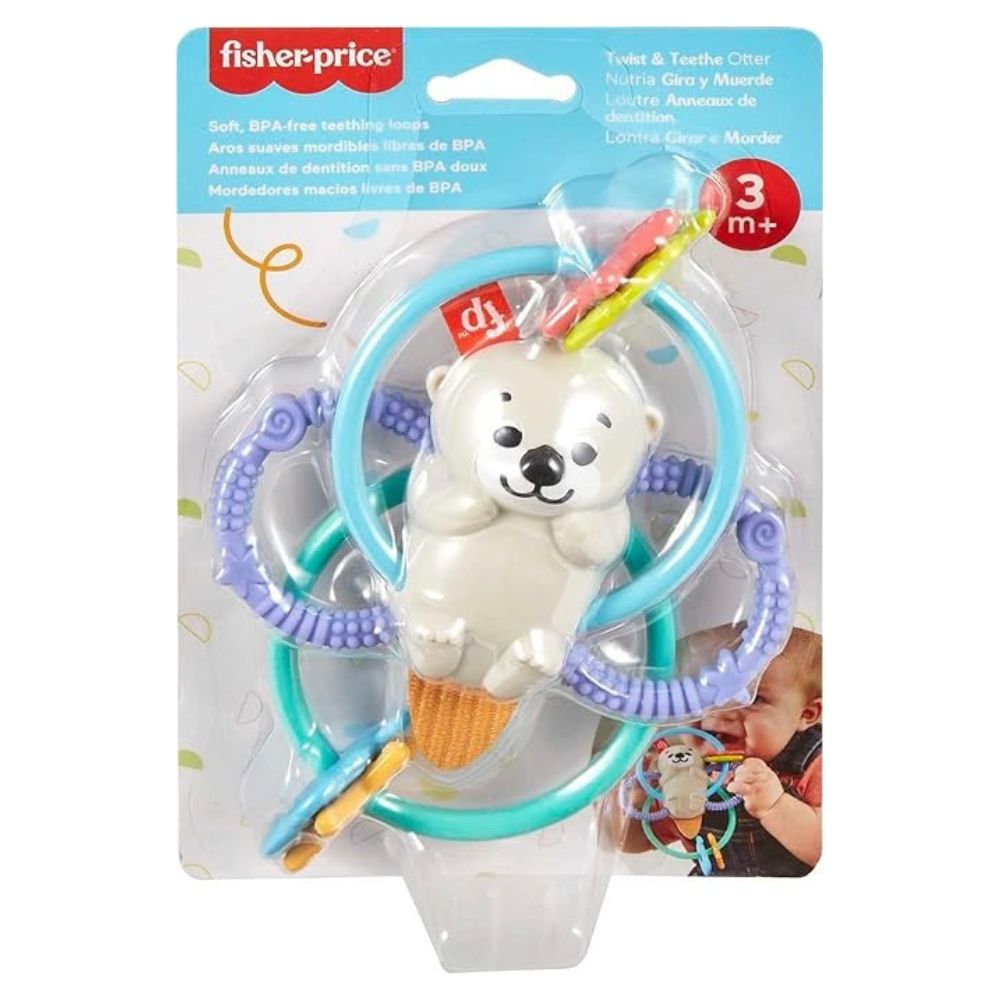 Fisher Price Baby Mordedera Nutria Gira y Muerde con anillos flexibles para bebés 3m+