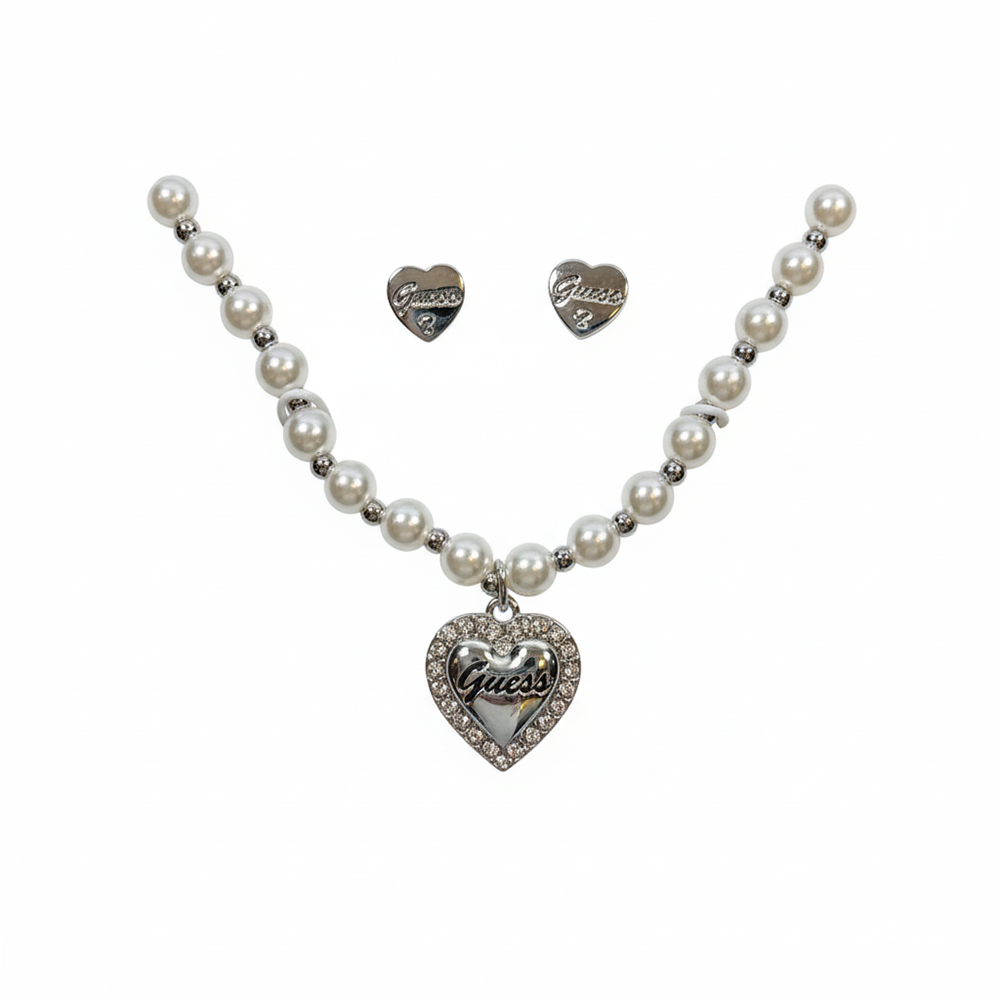 Guess Set De Pulsera Y Zarcillos Plated & Perlas