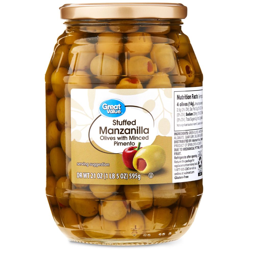 Great Value Aceitunas Rellenas Stuffed Manzanilla Olives With Minced Pimento 595g