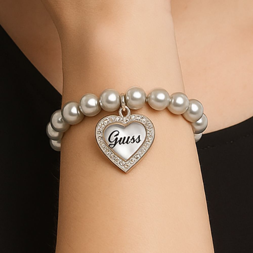 Guess Set De Pulsera Y Zarcillos Plated & Perlas