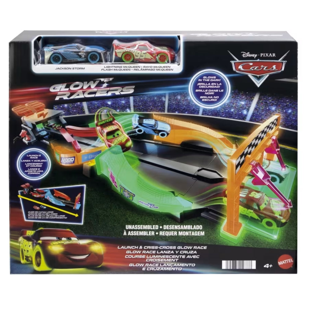 Mattel Cars Glow Racers Lanza y Cruza Pista de Carreras 4+