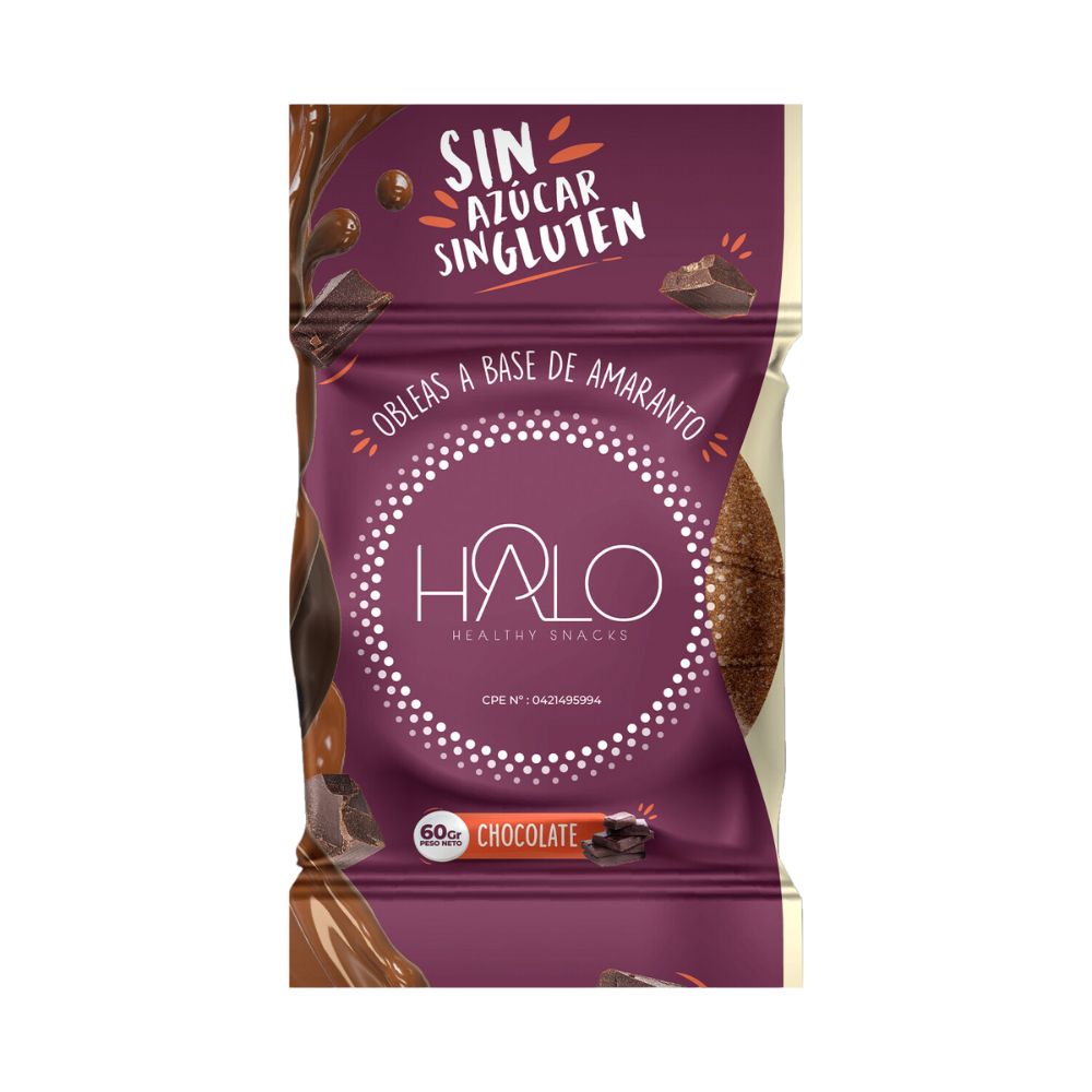 Halo Obleas de Amaranto Chocolate Sin Azúcar y Sin Gluten 60gr