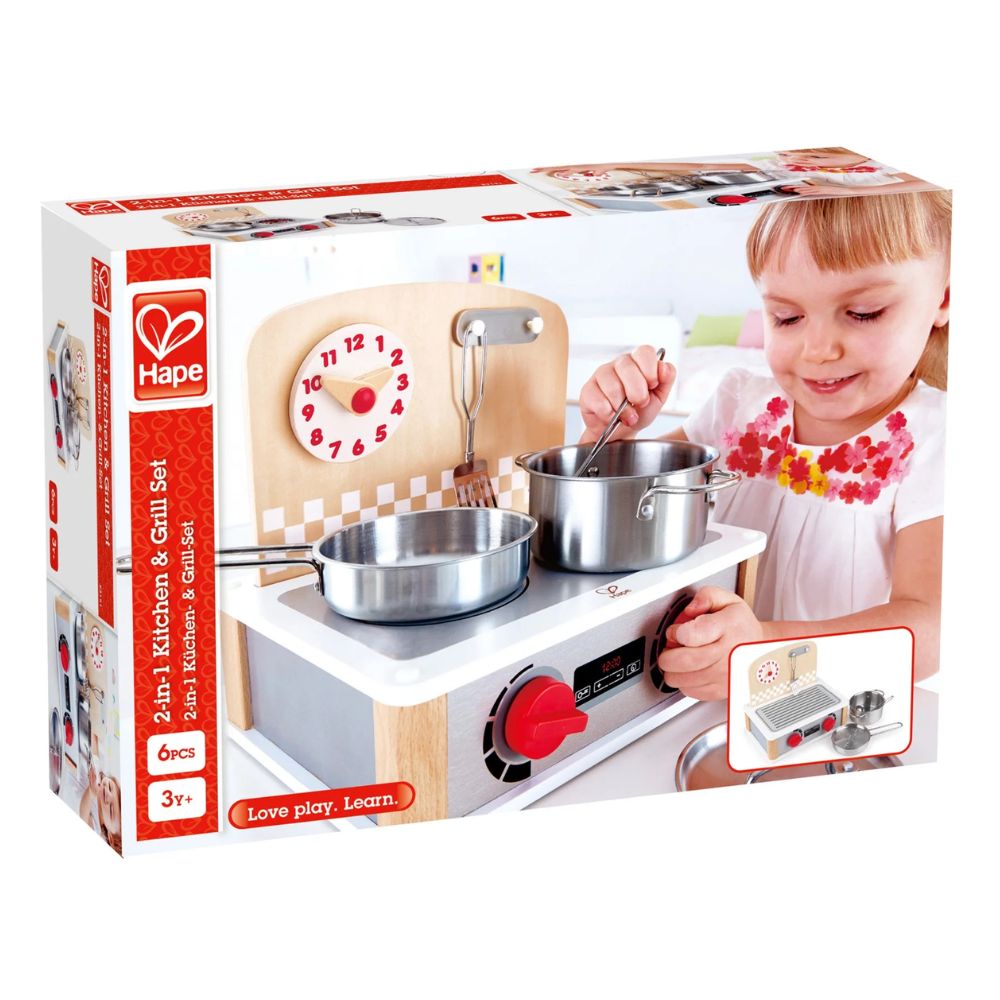 Hape 2-in-1 Kitchen & Grill Set 6 piezas 3+