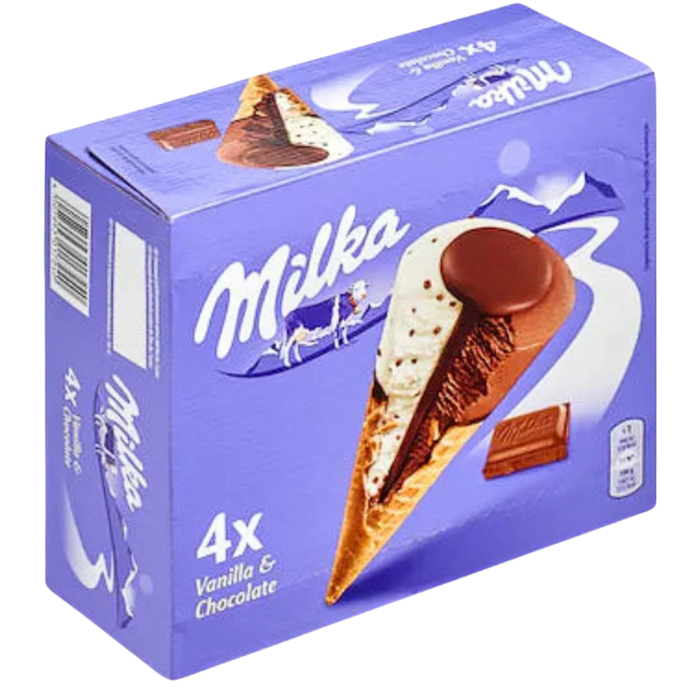 Helados Milka 4 Und Vanilla y Chocolate Cone