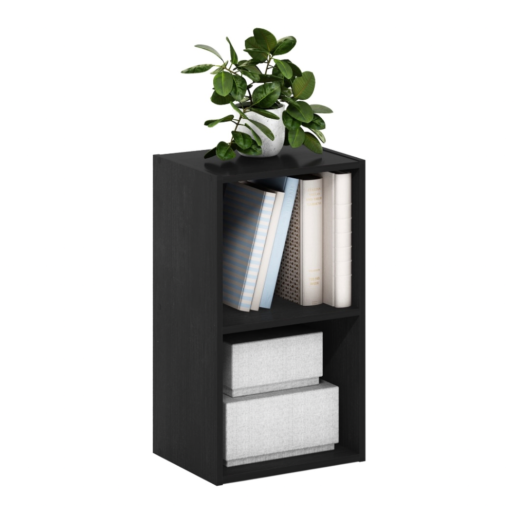 Estante 2 Niveles Cube Storage Bookshelf Black Oak 42 x 29 x 90 cm alto