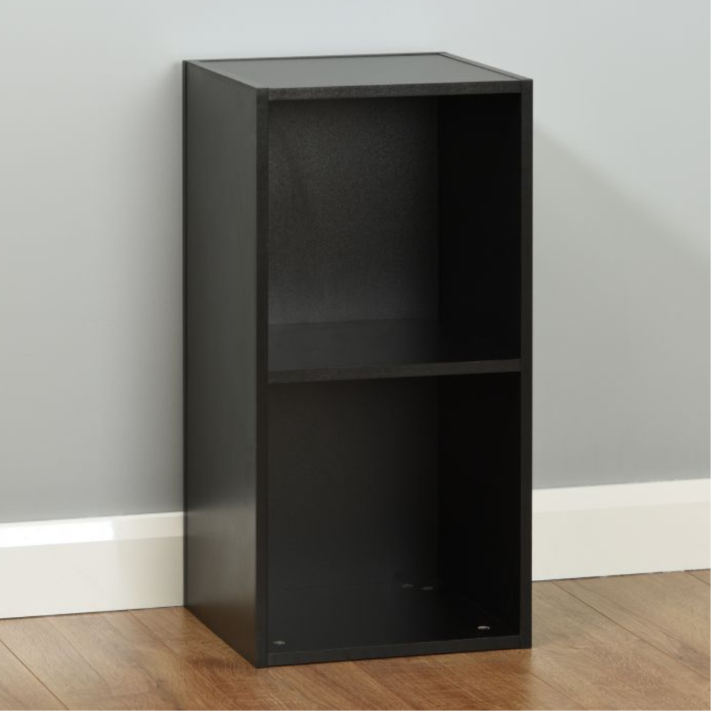 Estante 2 Niveles Cube Storage Bookshelf Black Oak 42 x 29 x 90 cm alto