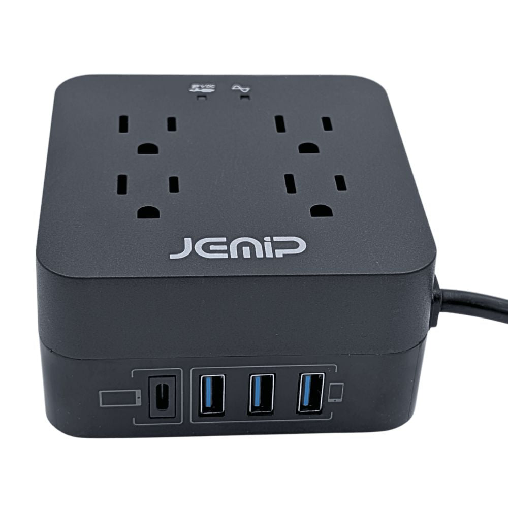 Jemip Regleta Power Strip 4 Tomas + 3 USB Tipo C Color Negro