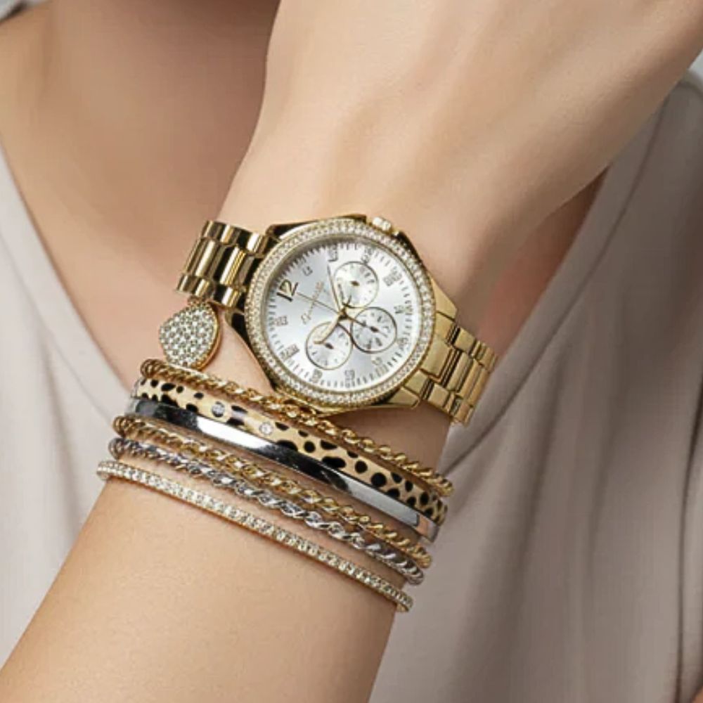 Jessica Carlyle Set De Reloj Y Pulseras Doradas y Plateadas