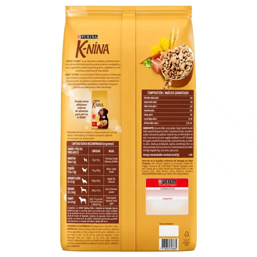Purina K-Nina alimento para perros Adultos todas las razas Pollo y seleccion de Vegetales 1 kg