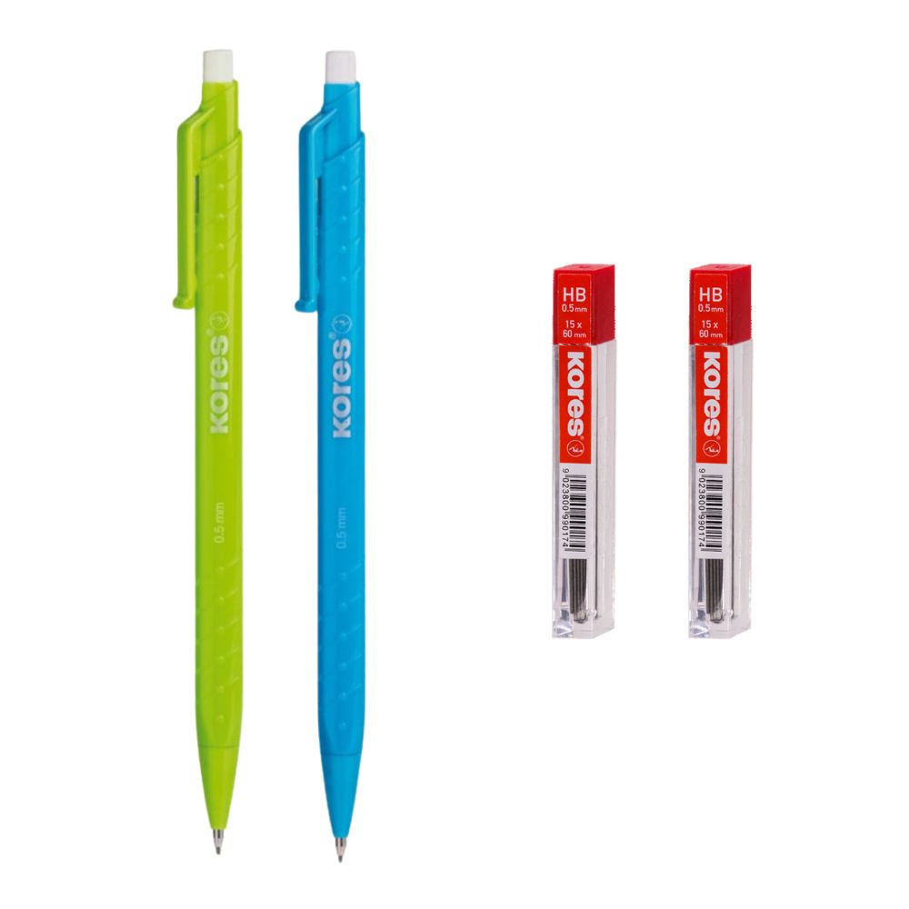 Kores Set de Portaminas 0.5mm + 2 Tubos de Minas Colores Surtidos 4 Und