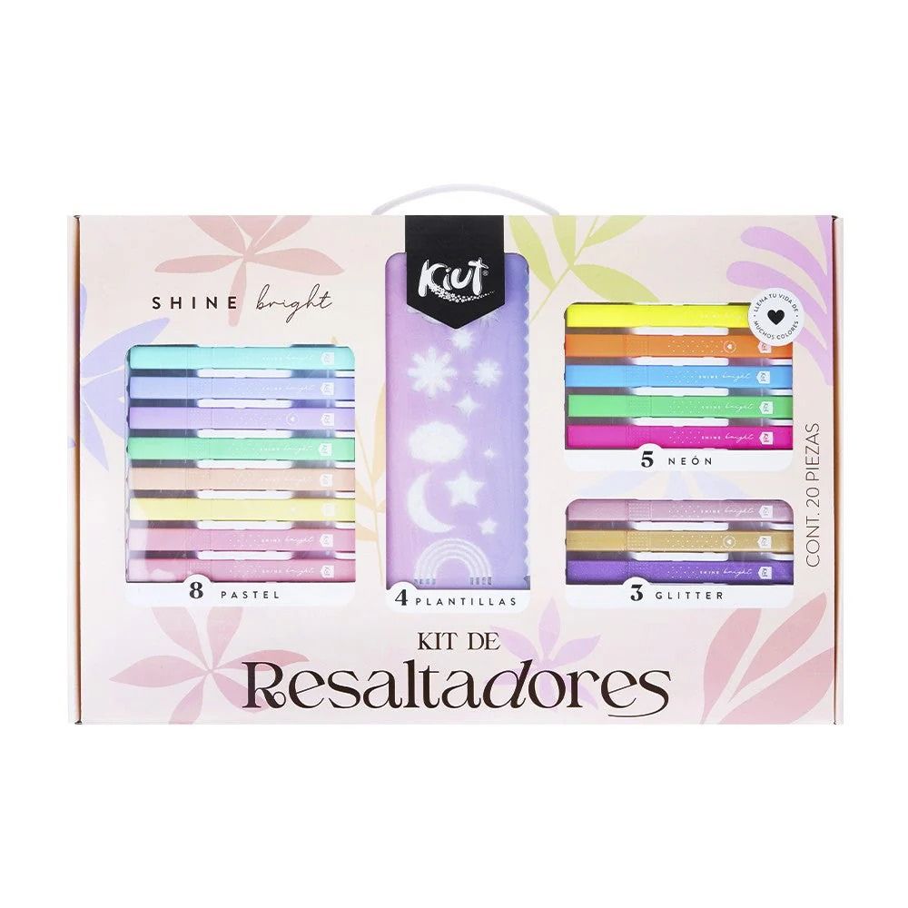 Kiut Kit De Resaltadores Pastel+Neón+Glit+Plantillas