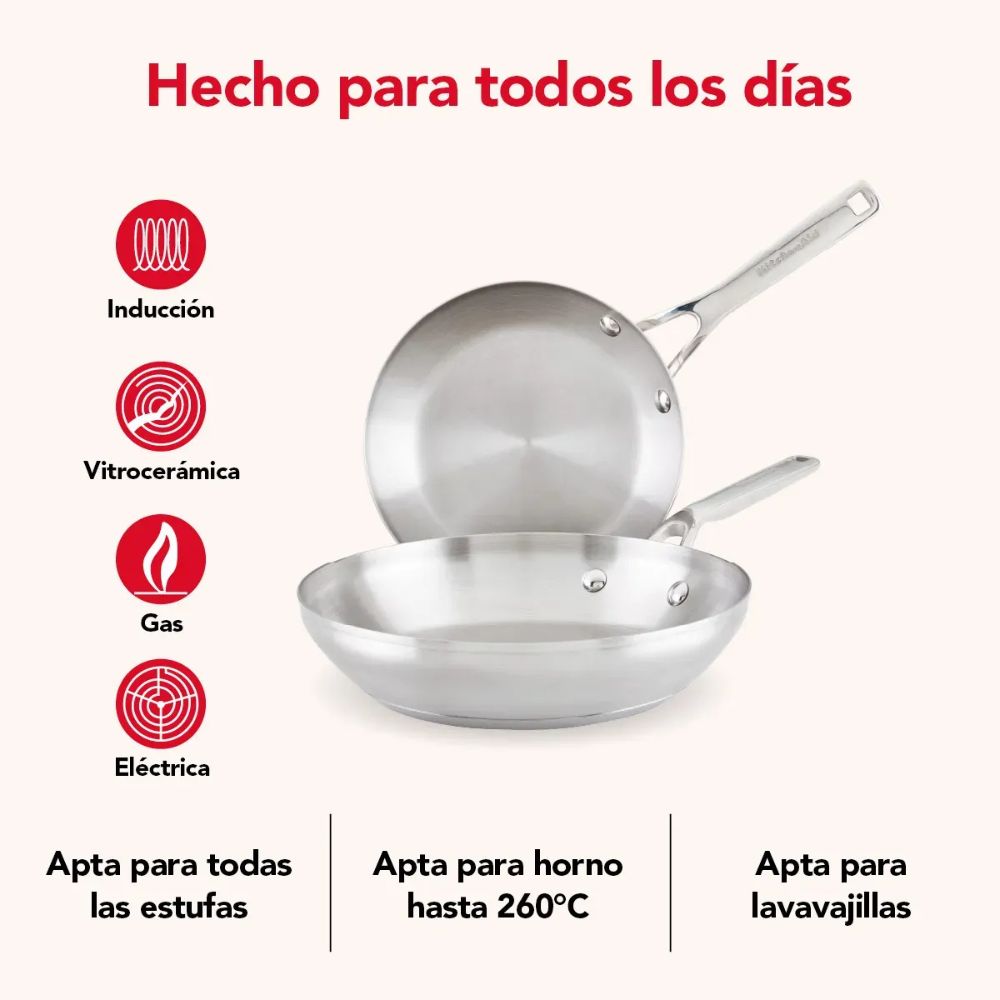 KitchenAid Set De Sartenes De Inducción Acero Inoxidable 2Pzs
