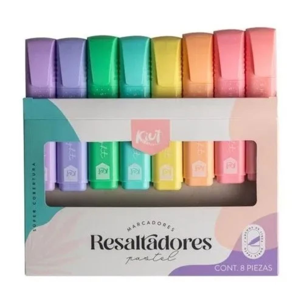 Kiut Marcadores Resaltadores Pastel Punta Biselada 8 Unidades