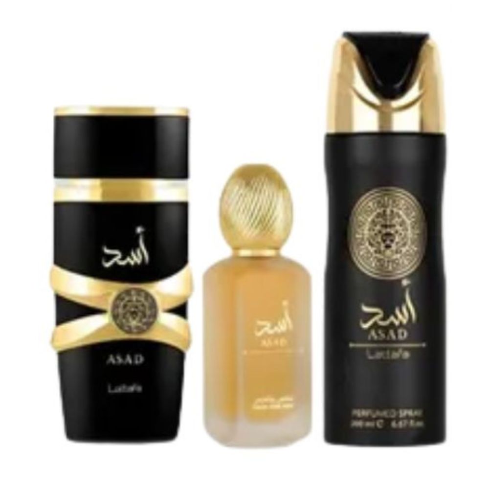 Lattafa Asad Set 3 Und Eau De Parfum 100ml + Body Spray + Body Mist Unisex