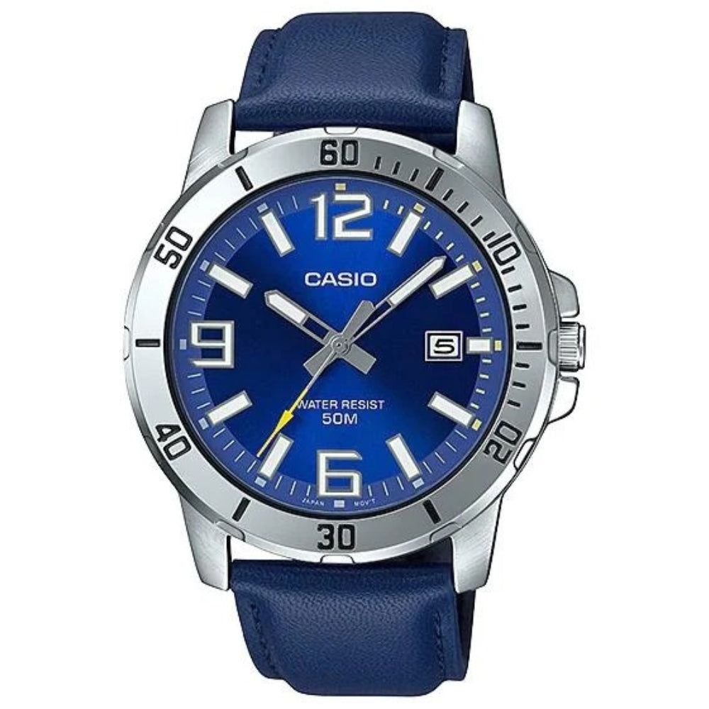 Casio Reloj Casual Correa De Cuero Para Caballeros Navy