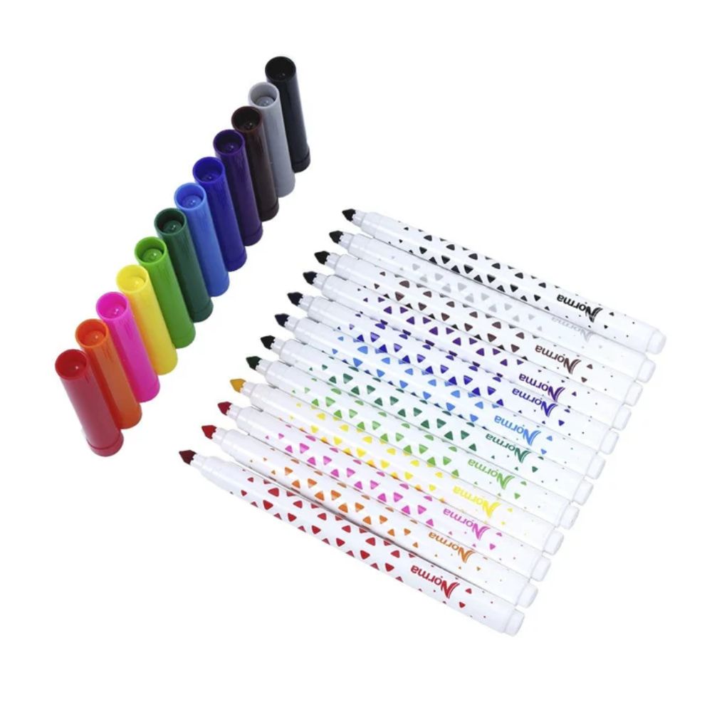 Norma Marcadores Lavables 2 Trazos en Uno 12 Und