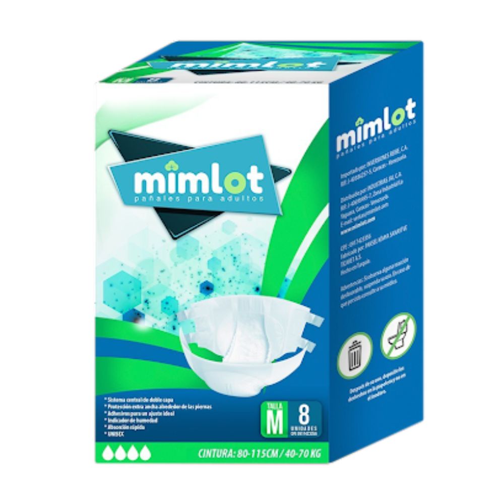 Mimlot Pañales Para Adultos Unisex Talla M 8 Und