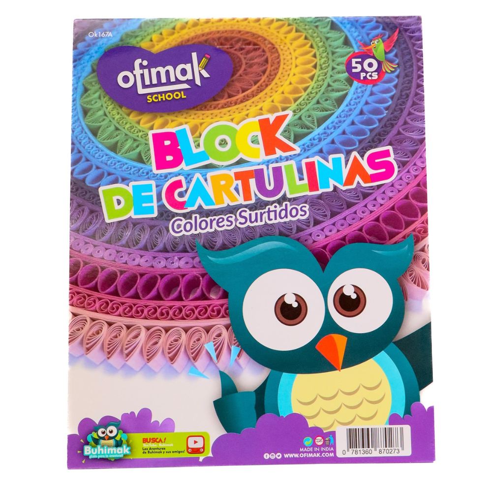 Ofimak Block De Cartulina Escolar Colores Surtidos 50 Hojas