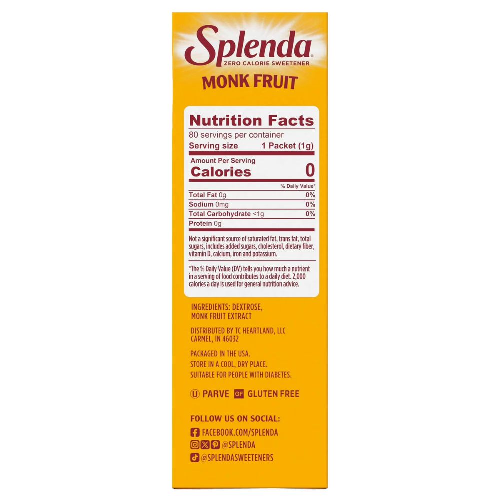 Splenda Zero Calorie Sweetener Monk Fruit 80 packets
