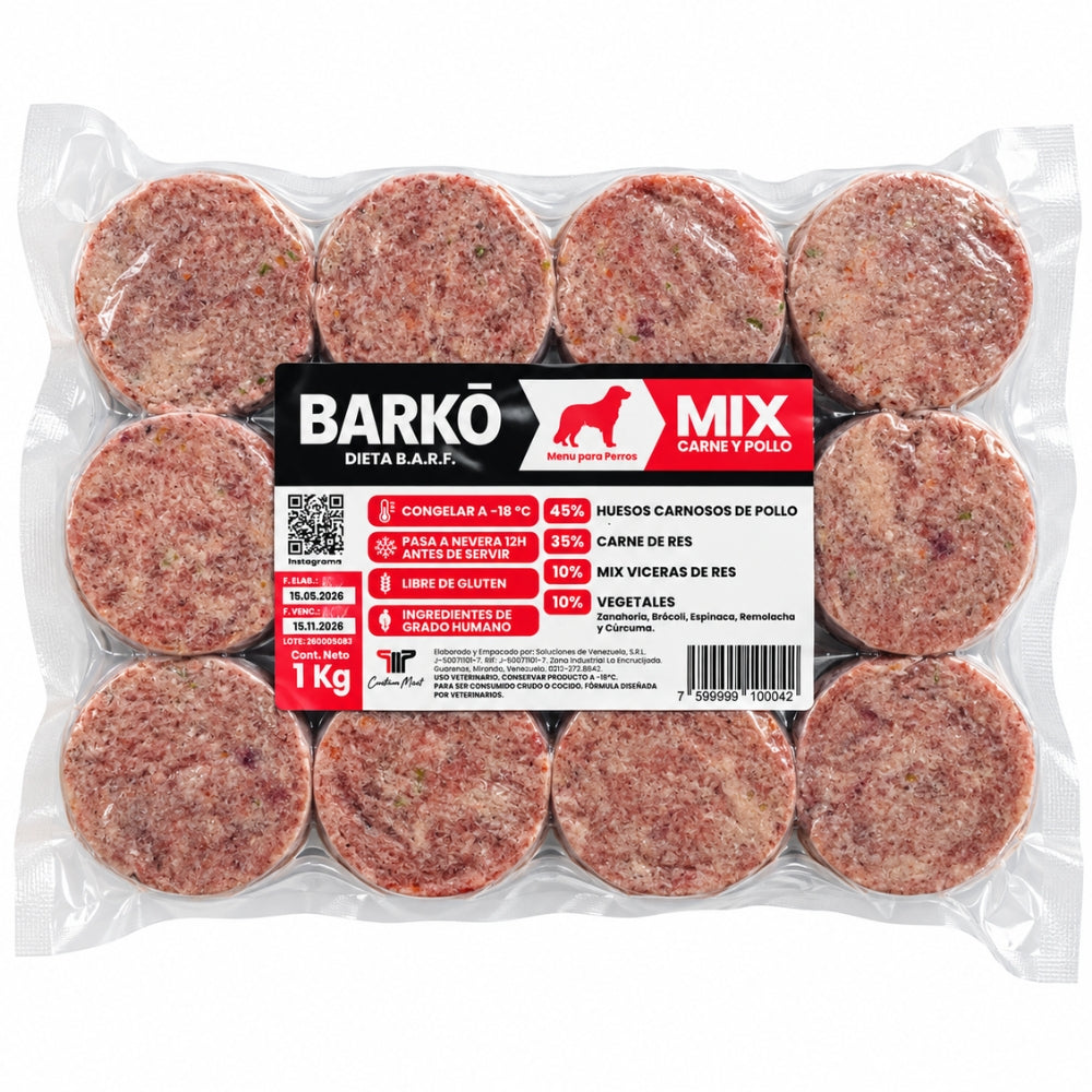Barko Alimentacion Barf para Perros Sabor Mix 12 Porciones de 85gr