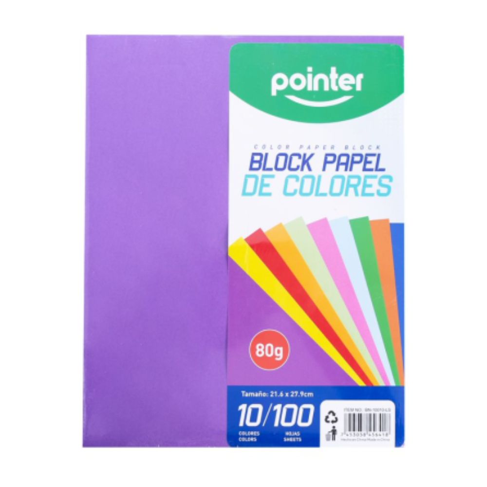 Block Papel De Colores Tamaño Carta Pointer 100 Hojas 14.8 x 21 cm