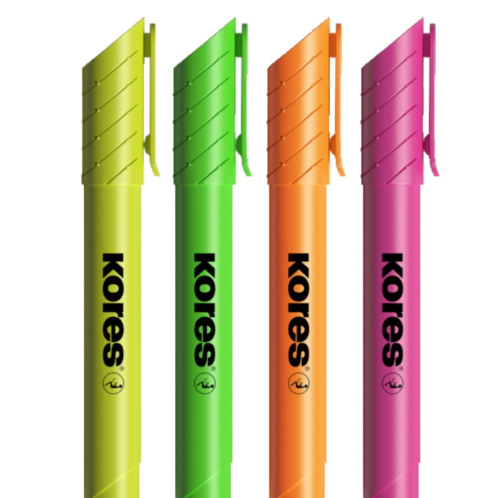 Kores Resaltador Plus Biselado Redondo Set 4 Und