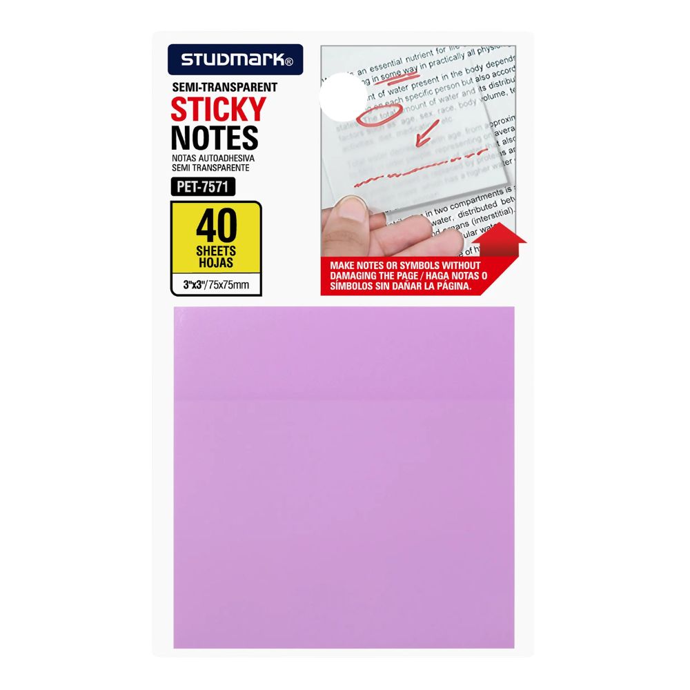 Studmark Notas Adhesivas Semi-Transparente 3"x3" 40 Hojas 2 Opciones