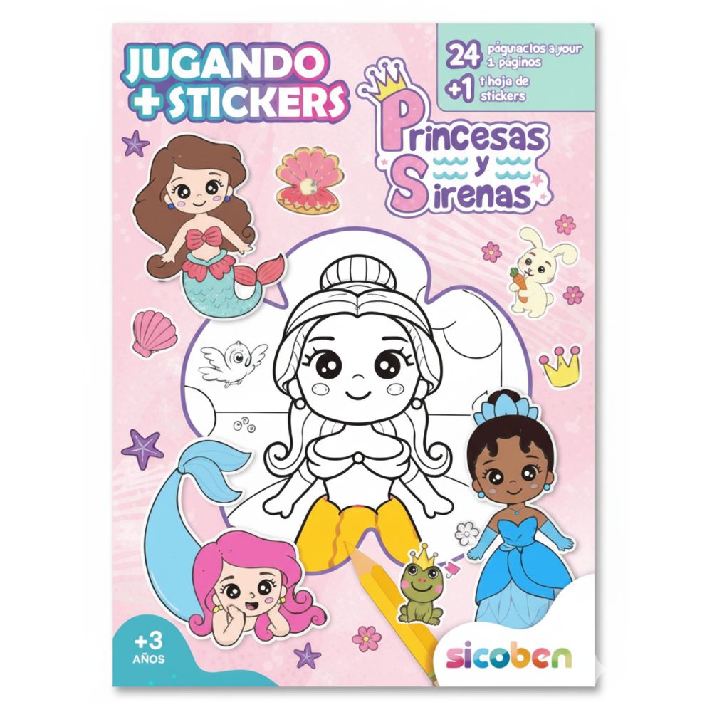 Libro para Colorear Jugando+Stickers De Princesas Y Sirenas 3+