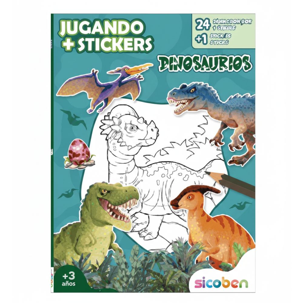 Libro para Colorear Jugando+Stickers "Dinosaurios" 3+