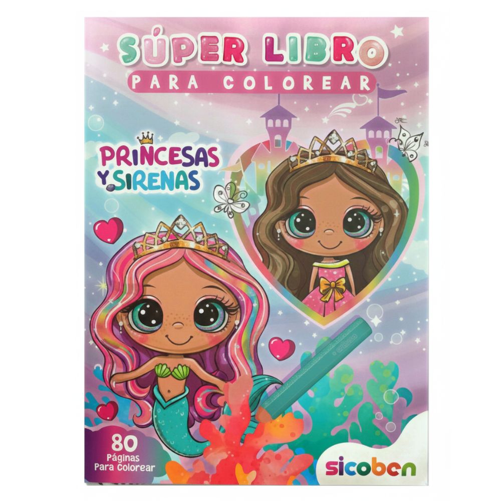 Sicoben Super Libro De Colorear Princesas Y Sirenas