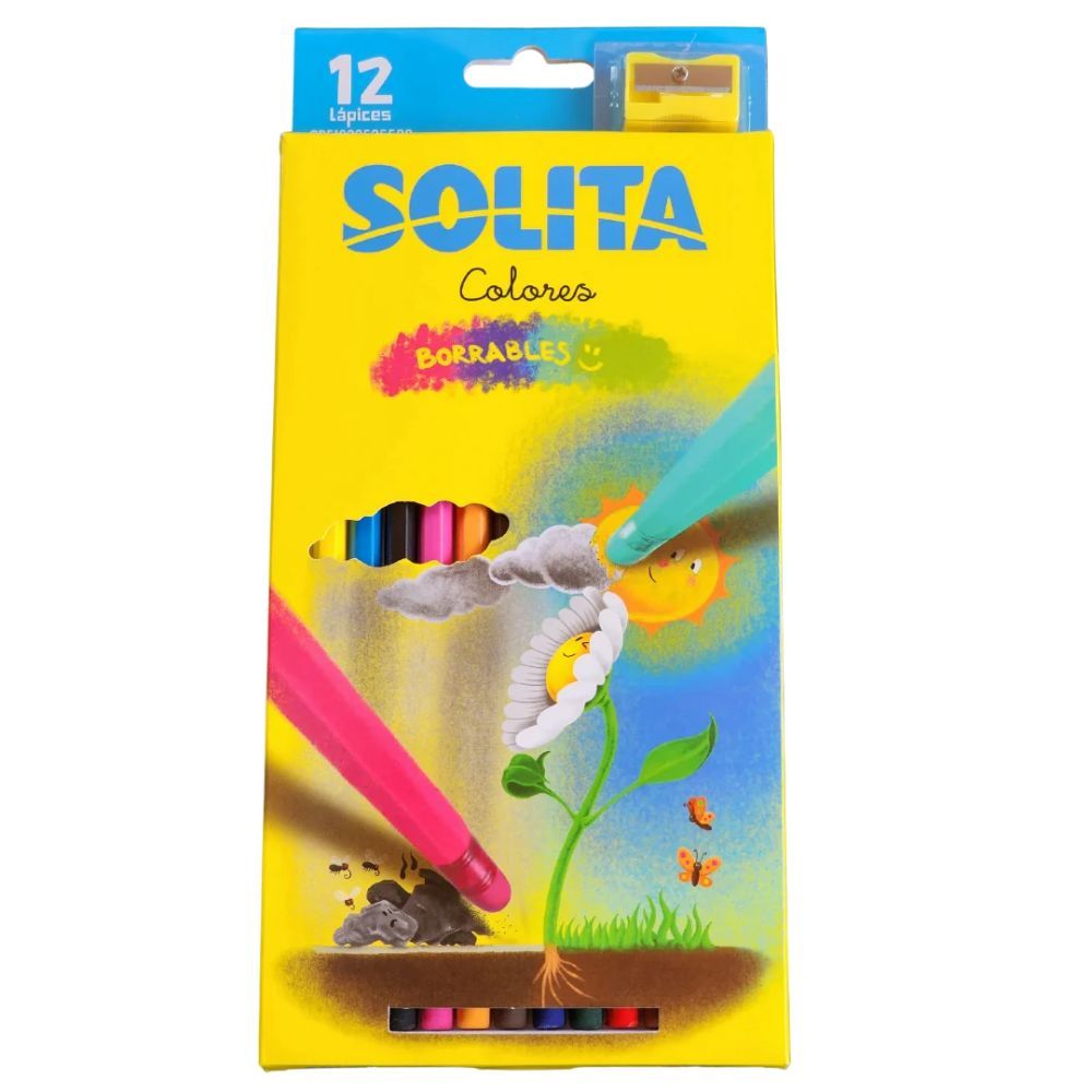 Solita Colores Con Borra 12 Pzas Sacapuntas Amarillo