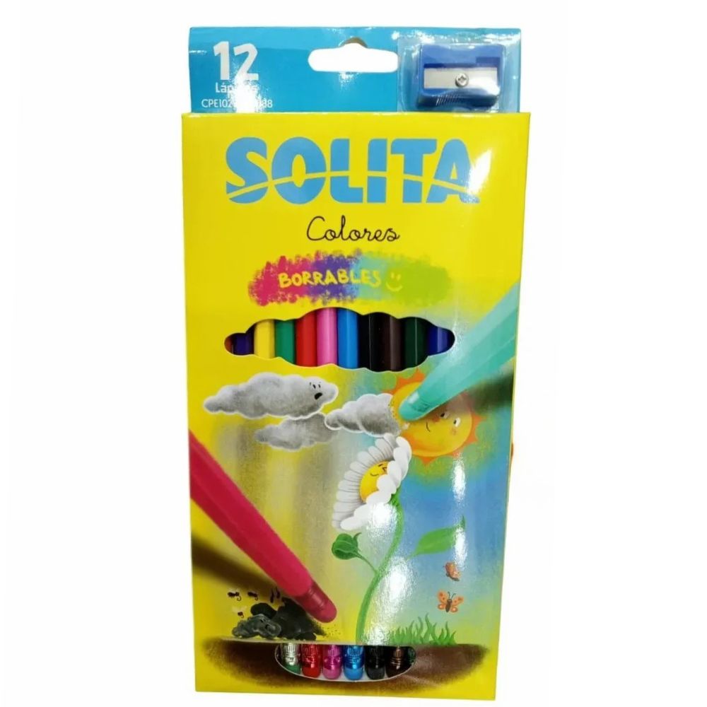 Solita Colores Borrables 12 Pzas Sacapuntas Azul