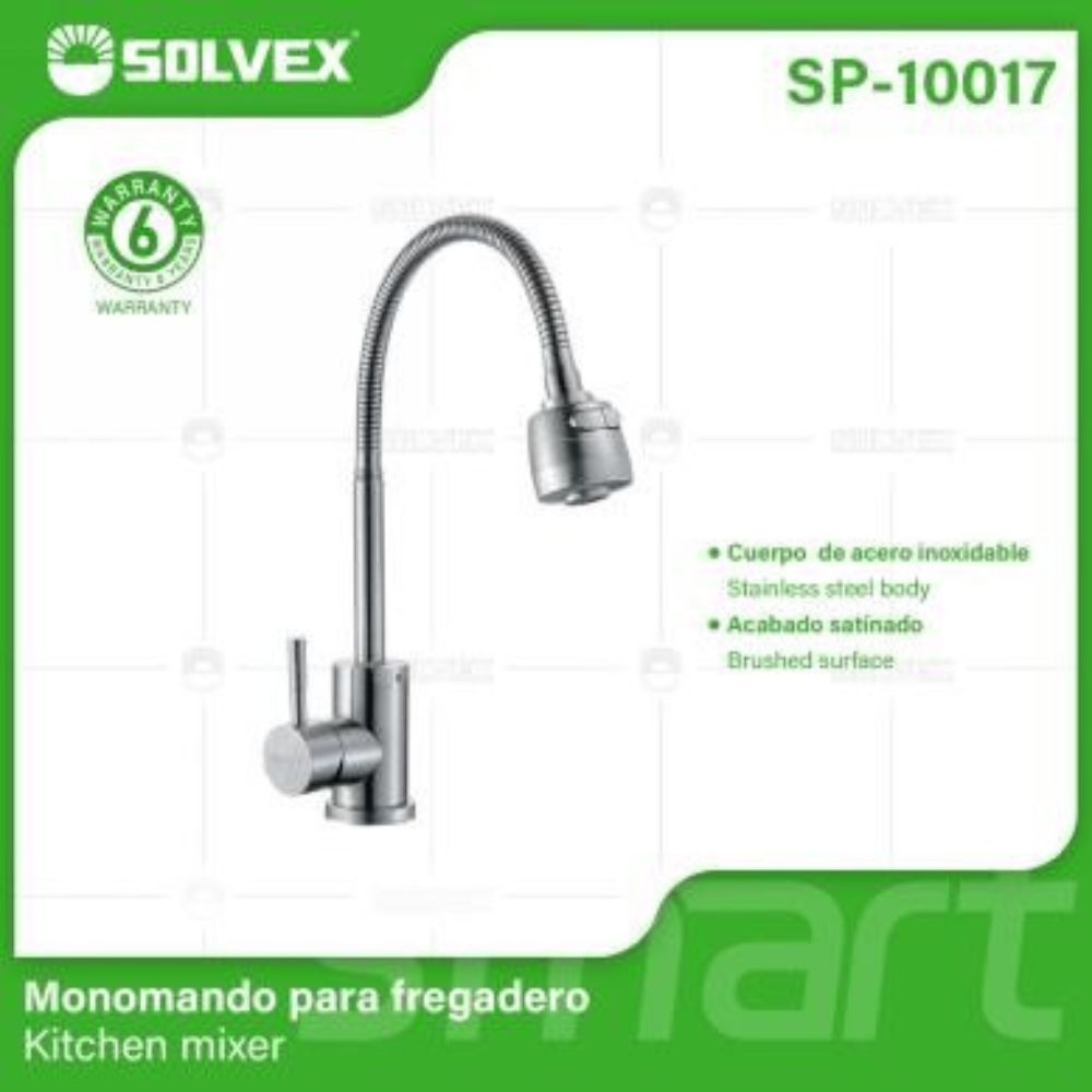 Solvex Smart Grifería Satinada Monomando Para Fregadero Cuello Flexible Con 2 Funciones